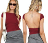 Women Sexy Backless Top Comfortable Breathable Slim Fit T-Shirt, Size: S(ESSO026 Wine Red)