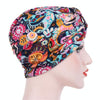 Women Floral Cotton Turban Hat Wrap Cap, Size: M56-58cm(Black Leaves)