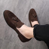 Men Leather Shoes Suede Tassels Slip-on Peas Shoes, Size:43(Brown)
