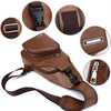 Waterproof Leisure PU Leather Single Shoulder Bag Men Chest Bag with USB Charging Port and Headphone Hole(Light Brown)