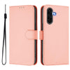 For Samsung Galaxy A56 5G Skin Feel Solid Color Leather Phone Case with Lanyard(Pink)