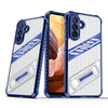 For Samsung Galaxy A34 5G Plating Holder PC Hybrid TPU Phone Case(Navy Blue)