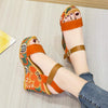 Summer Floral Fabric Slope Heel Women Sandals Comfortable Casual High Heels, Size: 35(Orange)