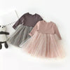 Winter Girls Patchwork Five-pointed Star Mesh Long-sleeved Dress, Kid Size:100cm(Chocolate)