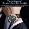 OLEVS 9967 Men Starry Sky Face Diamond Bezel Quartz Watch(Black Leather Strap)