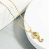 Copper Inlaid Colorful Zircon Seahorse Pendant Necklace Personality Clavicle Chain