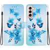 For Samsung Galaxy S21+ 5G Crystal Texture Colored Drawing Leather Phone Case(Blue Butterflies)