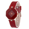 Gem Cut Geometry Crystal Leather Quartz Wristwatch Fashion Watch for Ladies(Red)