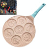 Seven-hole Breakfast Pan Multifunctional Flat Bottom Frying Pan Non-stick Egg Dumpling Pan(Blue Animal Pattern)