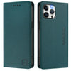For iPhone 12 Pro Max RC01 Dual-Folded Magnetic Suction RFID Leather Phone Case(Dark Green)