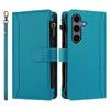 For Samsung Galaxy S25+ / S24+ 5G Magnetic Closure Nine Card Slots Zipper Leather Case with Hand Strap(Turquoise)