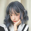 Air Bangs Age Reduction Short Curls Hair Wig Headgear for Women (Gray Blue)