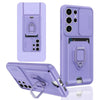 For Samsung Galaxy S25 Ultra 5G Sliding Camshield Magnetic Card Holder Silicone Phone Case(Light Purple)