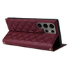 For Samsung Galaxy S25 Ultra 5G Crossbody Rhombic Sucker Leather Phone Case(Claret)