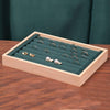 Solid Wooden Velvet Jewelry Display Tray Ring Earring Bracelet Storage And Organization Box, Specification: Medium Dark Green