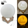 Customized Touch Switch 2-color 3D Print Moon Lamp USB Charging Energy-saving LED Night Light with Wooden Holder Base, Diameter:8cm