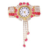 Ladies Bracelet Watch Quartz Watch Personality Wild Watch with Diamonds Pendant(Pink)