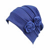 Flower Wrinkled Pull-over Confinement Chemotherapy Cap, Size:One  Size(Royal Blue)