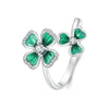 S925 Sterling Silver Platinum Plated Lucky Four-leaf Clover Open Adjustable Ring(BSR528-E)