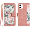 For iPhone 11 Floral Pattern Leather Phone Case with Lanyard(Pink)