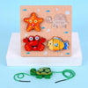 2 PCS Wood Blocks Cutting or Stringing Cube Puzzle Early Education Intelligence Toys For Children(Ocean-Stringing)