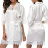 Half Sleeve Robe Women Faux Silk Pajama Sexy Night Dress, Size:M(White)