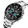 SKMEI 1538 Multi-Function Time Large Dial Steel Belt Men  Casual Sports Electronic Watch(Silver-Steel Belt)