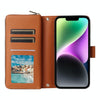 For iPhone 14 / 13 Nine-card Slots Zipper Wallet Bag Leather Phone Case(Brown)