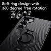 For Samsung Galaxy S23+ 5G Carbon Fiber MagSafe Phone Case with 360 Degree Rotating Holder(Black Grey)