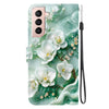 For Samsung Galaxy S22+ 5G Crystal Texture Colored Drawing Leather Phone Case(Jade Flowers)