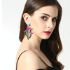 Cactus Alloy Retro Earrings With Colored Rhinestones(Rose Red)