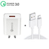 CA-25 QC3.0 USB 3A Fast Charger with USB to 8 Pin Data Cable, AU Plug(White)