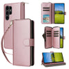 For Samsung Galaxy S23 Ultra 5G Nine-card Slots Zipper Wallet Bag Leather Phone Case(Rose Gold)