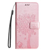 For Samsung Galaxy A26 5G Global Tree & Cat Embossed Pattern Flip Leather Phone Case(Rose Gold)