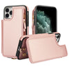 For iPhone 11 Pro Double Flap Zipper RFID Leather Phone Case with Short Lanyard(Rose Gold)