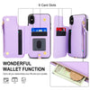 For iPhone X / XS Double Flap Zipper RFID Leather Phone Case with Short Lanyard(Light Purple)