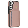 For Samsung Galaxy S21+ 5G Three Fold Card Bag Phone Case with Long Lanyard(Rose Gold)