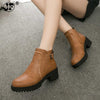 Round Toe Zippers Chunky Boots Short Plush Square Heels Ankle Boots for Women, Size:35(Brown)