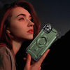 For iPhone 14 Lens Holder MagSafe Phone Case(Army Green)