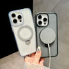 For iPhone 14 Metal Holder MagSafe PC Hybrid TPU Phone Case(White)