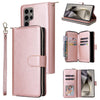 For Samsung Galaxy S25 Ultra 5G 9-Card Slots Zipper Wallet Bag Leather Phone Case(Rose Gold)
