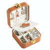 Portable Earrings Necklace Jewelry Box Chemical Storage Case PU Leather With Mirror(Brown)
