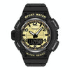 SANDA 3101 Dual Time Dispay Dial Luminous Timer Alarm Clock Electronic Watch for Men(Black Gold)