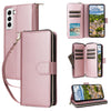 For Samsung Galaxy S22 5G Nine-card Slots Zipper Wallet Bag Leather Phone Case(Rose Gold)