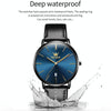 OLEVS 5869 Men Business Waterproof Genuine Leather Strap Quartz Watch(Black + Blue)