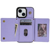 For iPhone 14 Plus Three Fold Card Bag Phone Case with Long Lanyard(Purple)