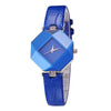 Gem Cut Geometry Crystal Leather Quartz Wristwatch Fashion Watch for Ladies(Blue)