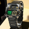 BINBOND B3332 Square Multifunctional Sports Quartz Waterproof Watch(Black Steel-Black-Gold)