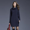 Autumn And Winter Knitwear Dresses Long Turtleneck Sweater For Women, Size: XL(Navy Blue)