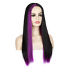 Fashion Medium Haircut Side Bangs Highlight Color Long Straight Wig(Black Light Purple)